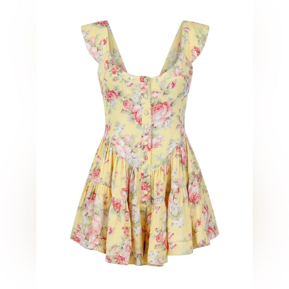 Vanessa Mooney Floral The Elisabeth Bustier Romper Butter Yellow Rose L NEW